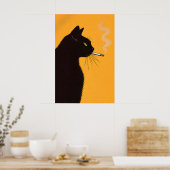 Affiche de chat noir fumant, Art mural de chat rét (Cuisine)
