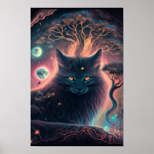 Affiche de chat noir mystique | Art sorcier 1