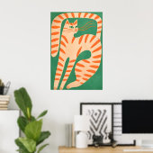 Affiche de chat orange abstraite, mur félin minima (Bureau à domicile)