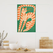Affiche de chat orange abstraite, mur félin minima (Cuisine)