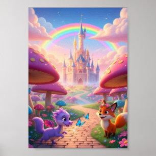 Affiche de château de conte de fée arc-en-ciel fan
