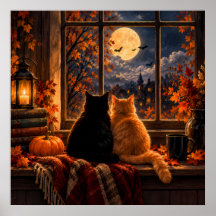 Affiche de chats gothiques d'automne - Art cosy d'