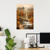 Affiche de chemin de parc d'automne Pont, Étang, L (Bureau à domicile)