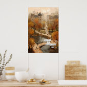 Affiche de chemin de parc d'automne Pont, Étang, L (Cuisine)