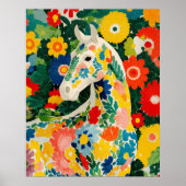Affiche de cheval blanc floral impression d'art mu (Devant)
