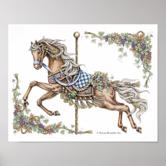 Affiche de cheval de carrousel d'automne dessin à (Devant)