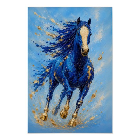 Affiche de cheval en or bleu royal (Devant)