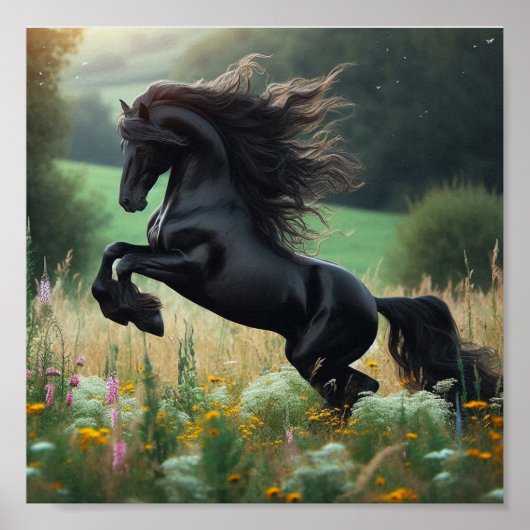 Affiche de cheval noir mural (Devant)