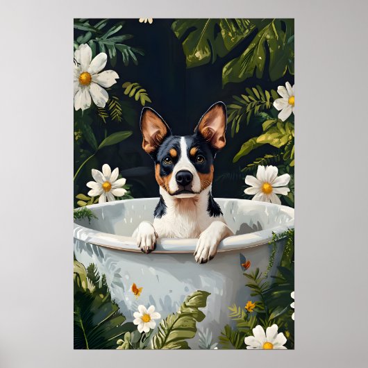 Affiche de chien bouvier australien dans une baign (Devant)
