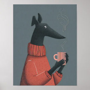 Affiche de chien confortable – Greyhound stylisé a