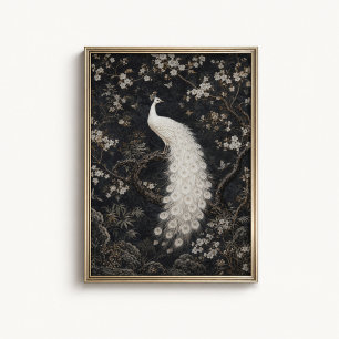 Affiche de chinoiserie Fleur de Paon Blanc