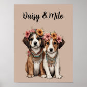 Affiche de chiots boho avec des fleurs (Devant)