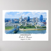 Affiche de Cincinnati Ohio, Aquarelle, Sur mesure (Devant)
