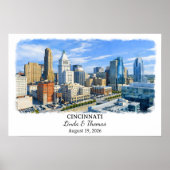 Affiche de Cincinnati Ohio, Aquarelle, Sur mesure (Devant)
