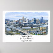 Affiche de Cincinnati Ohio, Aquarelle, Sur mesure (Devant)