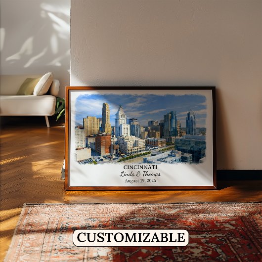 Affiche de Cincinnati Ohio, Aquarelle, Sur mesure