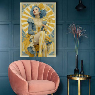 Affiche de cirque Art Nouveau en bleu et jaune