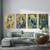 Affiche de cirque Art Nouveau en bleu et jaune