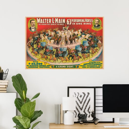 Affiche De Cirque De 63 Chevaux En Une Seule Cercl (Bureau à domicile)