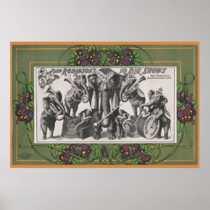 Affiche De Cirque D'Éléphants Jouant D'Instruments