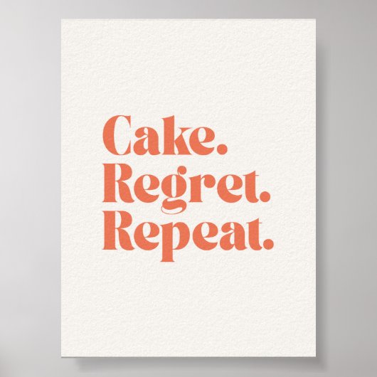 Affiche de citation amusante – Cake Regret Repeat (Devant)