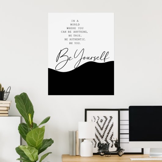 Affiche de citation d'authenticité noir et blanc (Bureau à domicile)