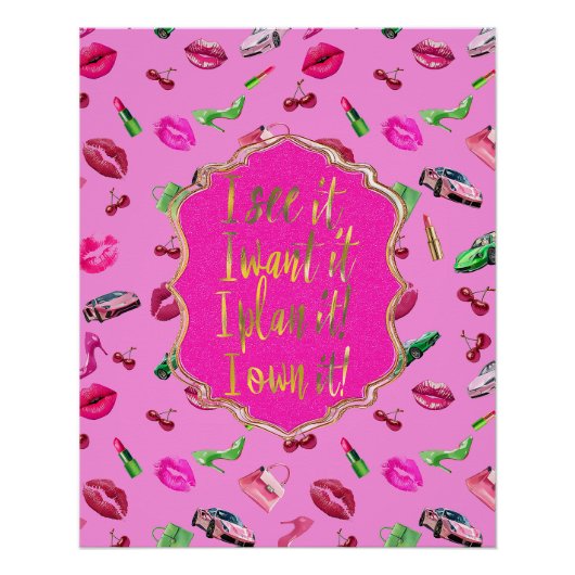 Affiche de citation Glam Motif Rose et Vert  (Devant)