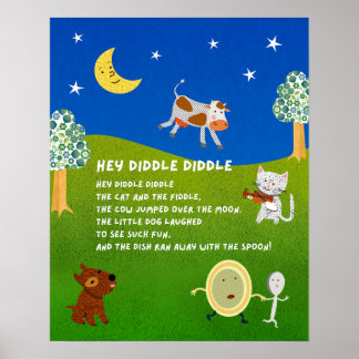 Affiche de classe pour la comptine Hey Diddle Didd