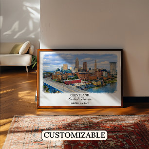 Affiche de Cleveland Ohio, Aquarelle, Sur mesure