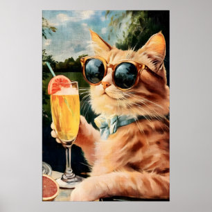 Affiche de club de campagne félin impression d'art