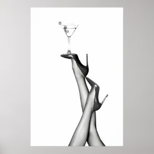 Affiche de cocktail à talons hauts rétro, bar à do