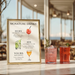 Affiche de cocktail de mariage pour boissons signa