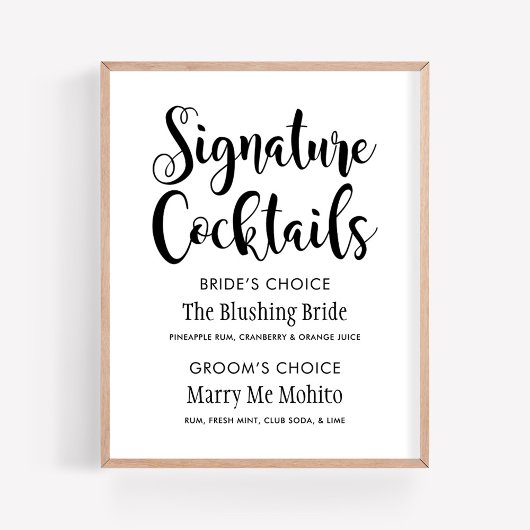 Affiche de cocktails signature | Écriture noire