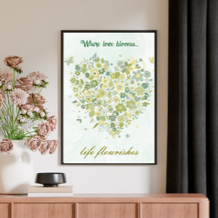 Affiche de cœur floral botanique à l'aquarelle