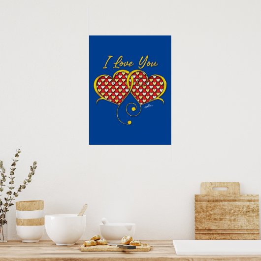 Affiche de coeurs dorés 'Je t'aime' (Cuisine)