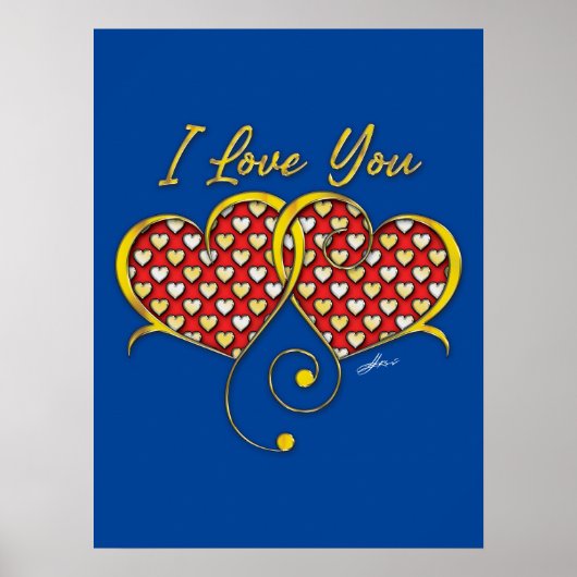 Affiche de coeurs dorés Je t'aime Design (Devant)
