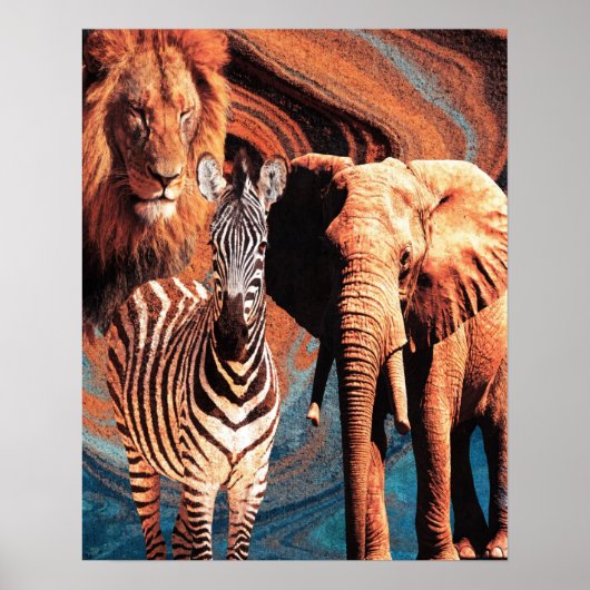 Affiche de collage d'animaux sauvages rétro (Devant)