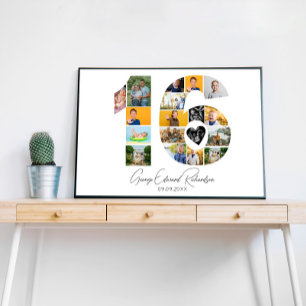 Affiche de collage de photos d'anniversaire 16 ans