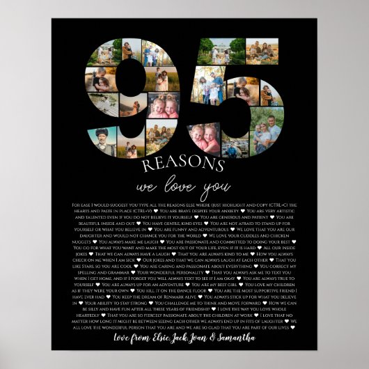 Affiche de collage photo d'anniversaire 95 Raisons (Devant)