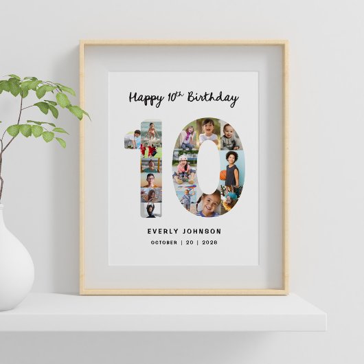 Affiche de collage photo numéro d'anniversaire 10