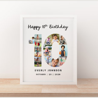 Affiche de collage photo numéro d'anniversaire 10