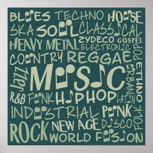 Affiche de collage Word des genres musicaux (Devant)