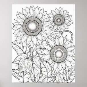 Affiche de coloriage des tournesols pour adultes