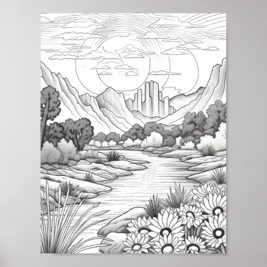 Affiche de coloriage du paysage relaxant (Devant)