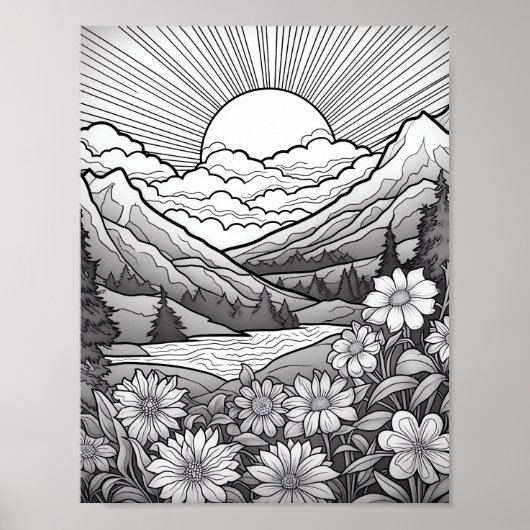 Affiche de coloriage du paysage relaxant (Devant)