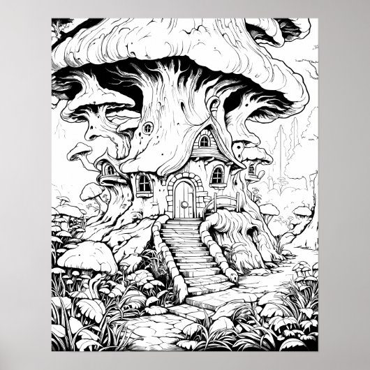 Affiche de coloriage fantaisiste de maison de fée (Devant)
