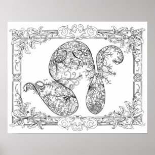 Affiche de coloriage pour adultes "Floral Swirls A