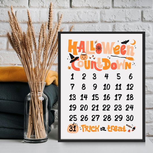 Affiche de compte à rebours Boho Halloween mignonn