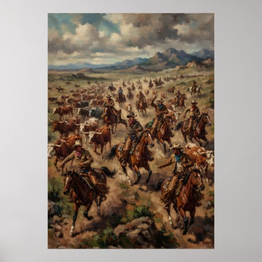 Affiche de conduite de bétail de cow-boy de l'Oues (Devant)