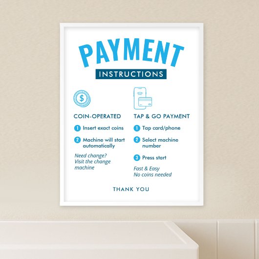 Affiche de consignes de paiement pour laverie auto